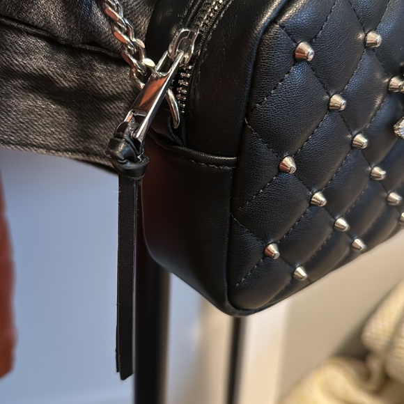 NWT Black Rebecca Minkoff diamond quilt silver studded top zip crossbody bag - Picture 3 of 14